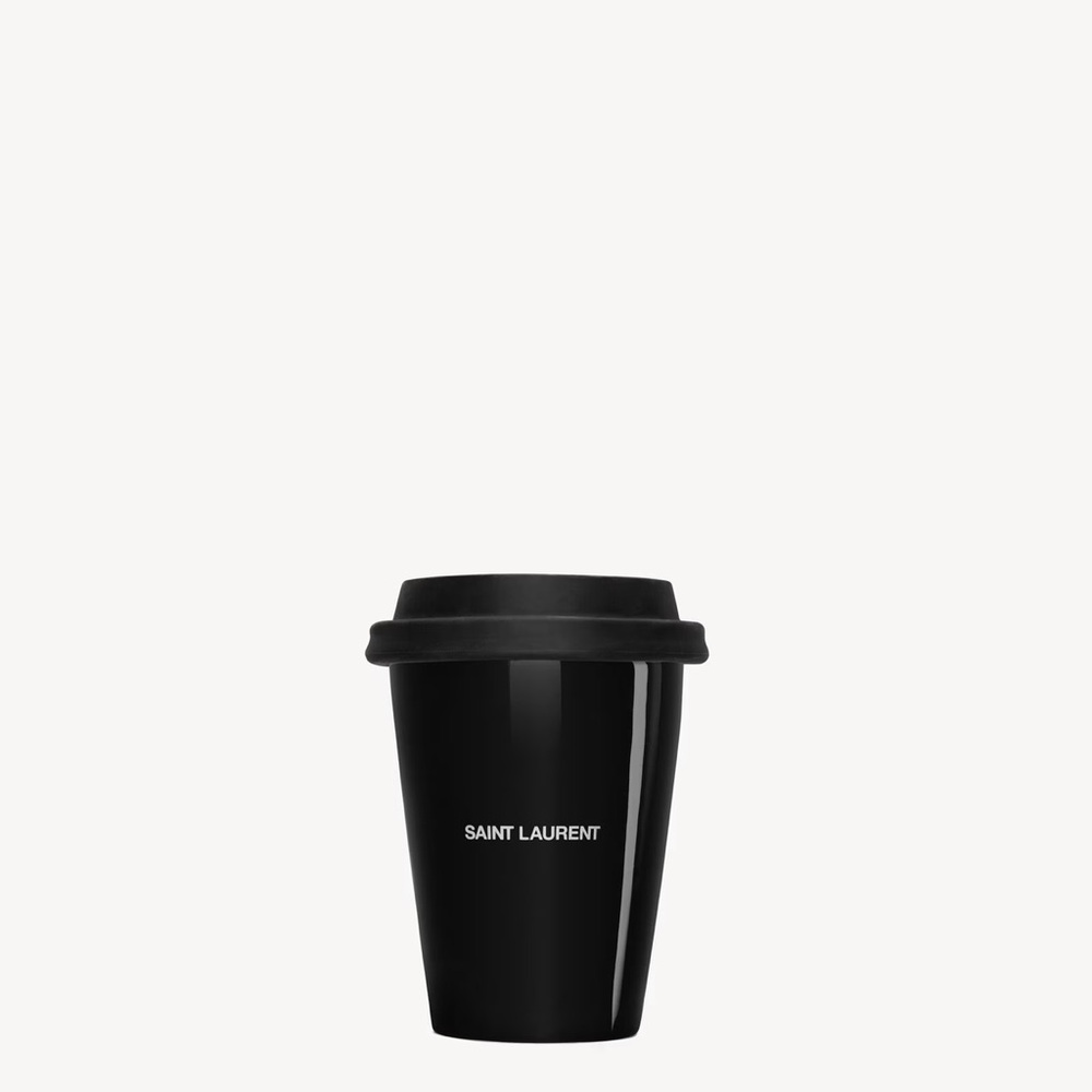 Saint Laurent Black and White Logo Travel Cup